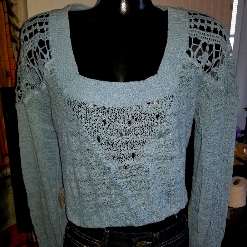 FREE PEOPLE Blue lace top